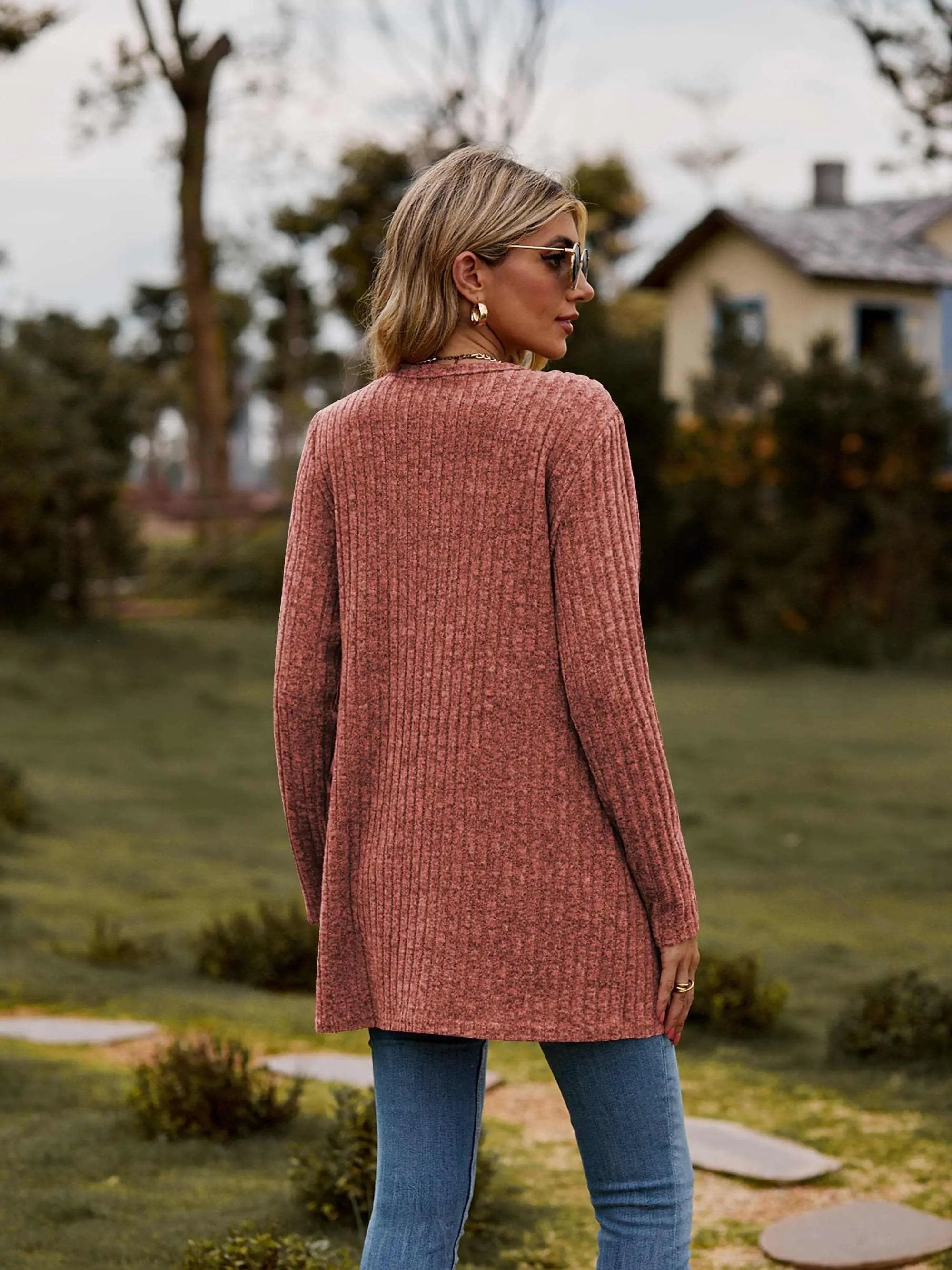 Heathered ribbed cardigan with pockets - Love Salve